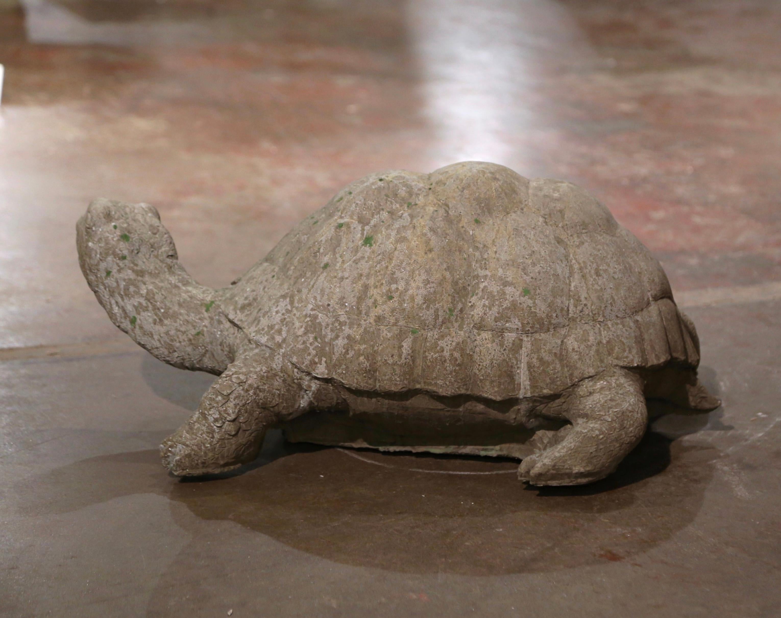 Contemporary Vintage French Outdoor Weathered Stone Turtle For Sale