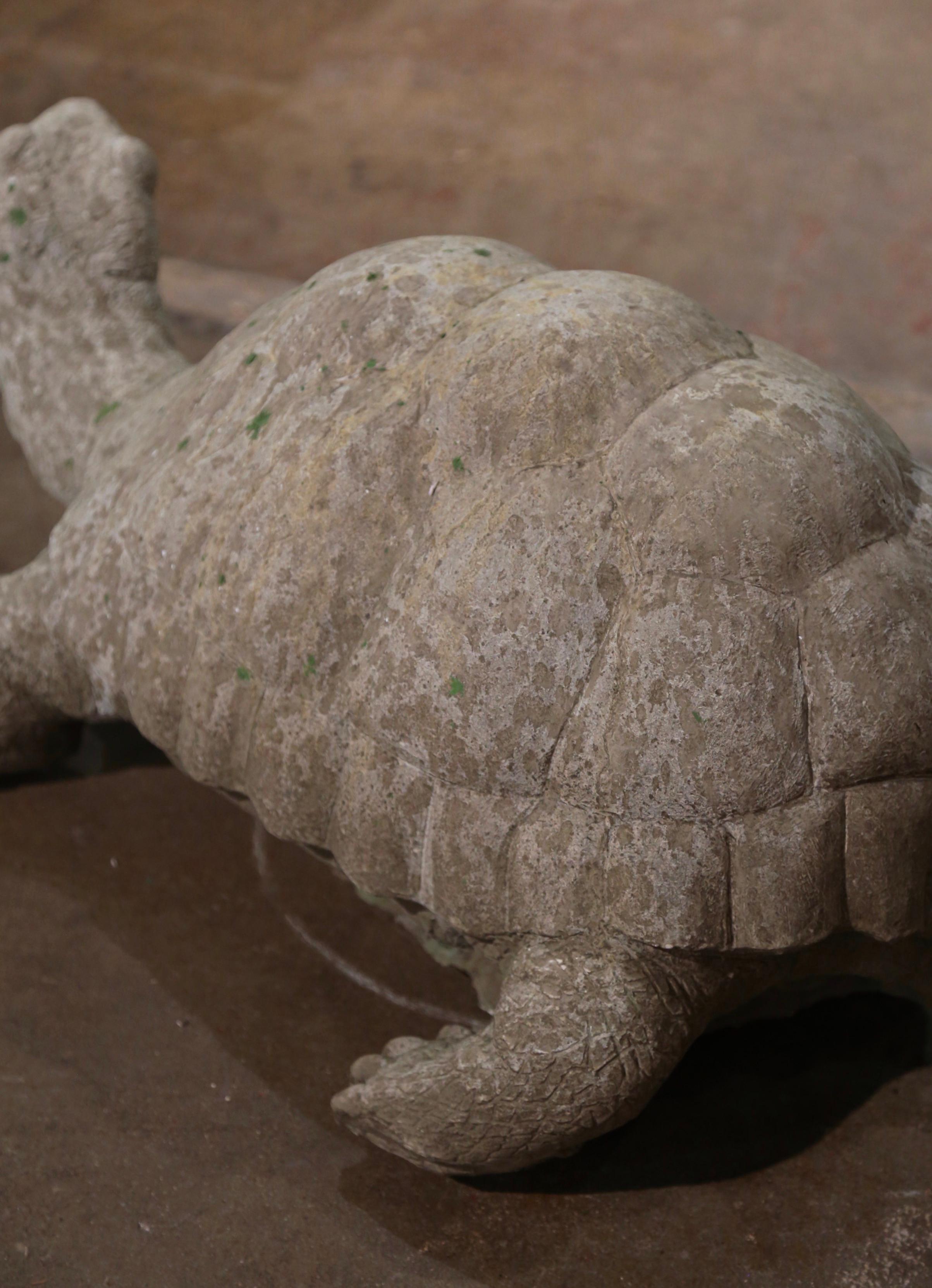 Cast Stone Vintage French Outdoor Weathered Stone Turtle For Sale