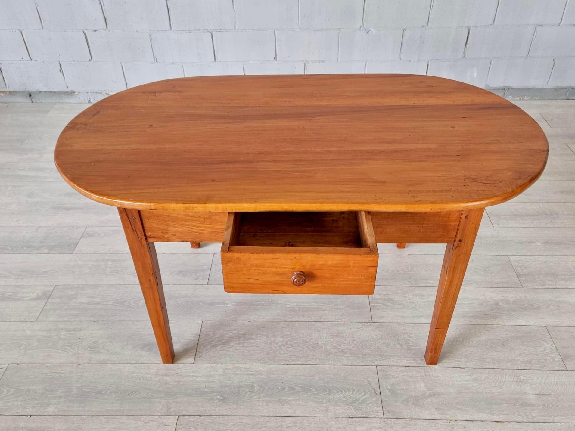 20th Century Vintage French Oval Dining Table or Kitchen Table With Single Drawer