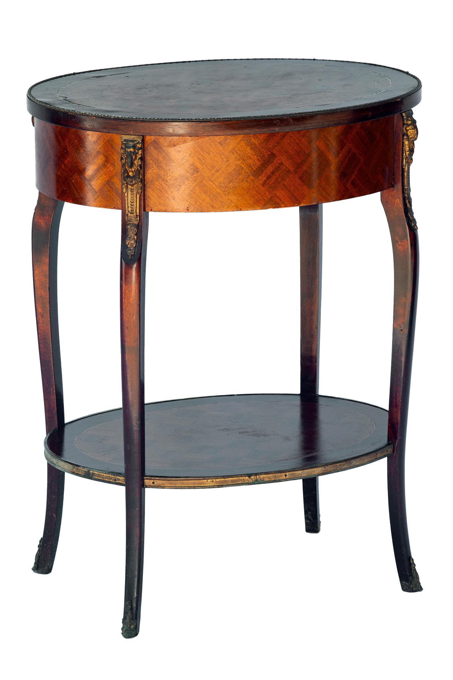 Vintage French Oval Marquetry Occasional Table/nightstand  In Good Condition For Sale In Malibu, CA