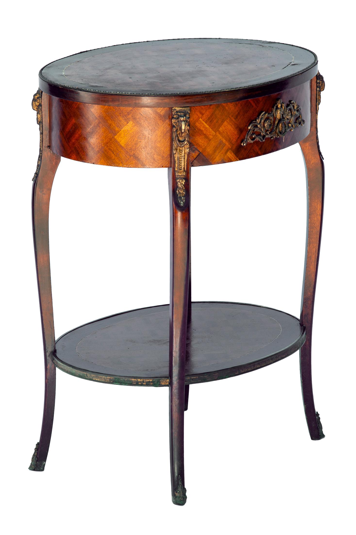 Walnut Vintage French Oval Marquetry Occasional Table/nightstand  For Sale