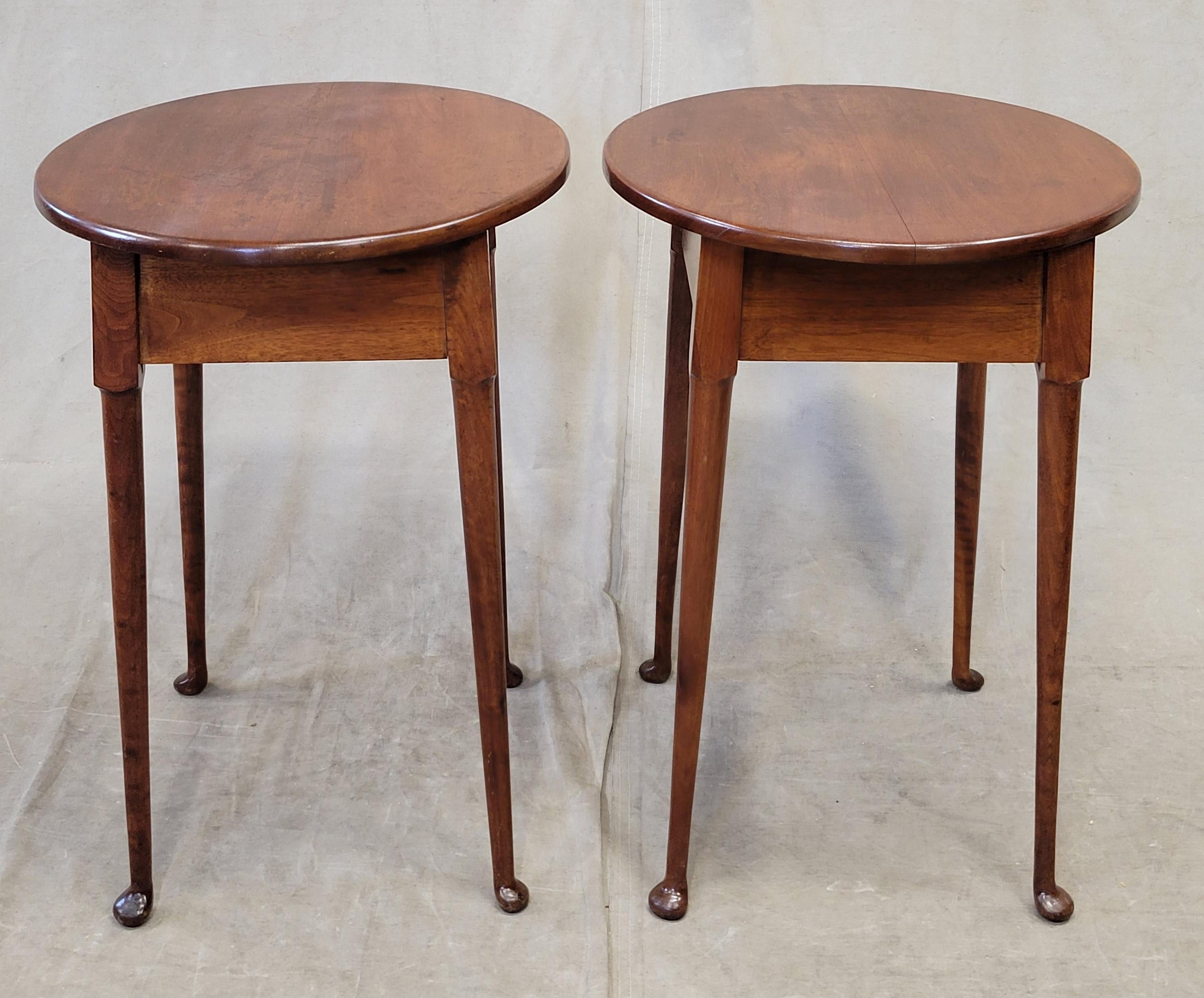 French Provincial Vintage French Oval Pad Foot Side Tables, a Pair