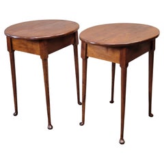 Vintage French Oval Pad Foot Side Tables, a Pair