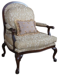 Vintage French Oversized Library Club Armchair Lattice Queen Anne Accent