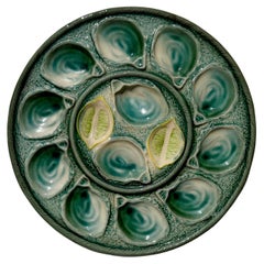 Vintage French oyster plate set, Sarreguemines, France, circa 1950
