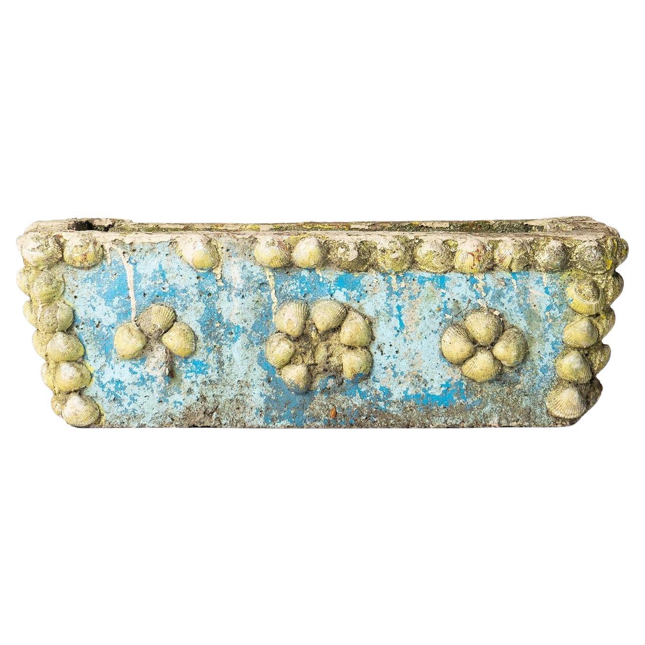 Vintage French Painted Cast Stone Sea Shell Planter Jardiniere, c.1950s