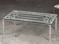 Vintage French Painted Iron Base Coffee Table, circa 1940
