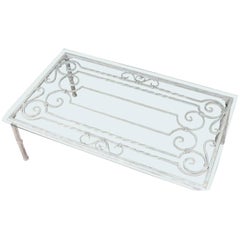 Vintage French Painted Iron Base Coffee Table, circa 1940