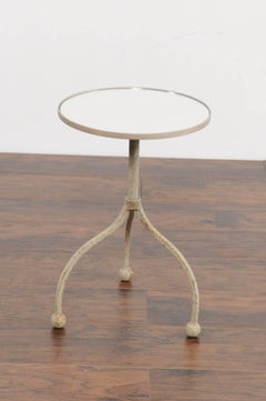 Vintage French Painted Iron Circular Side Table with Tripod Base, circa 1940