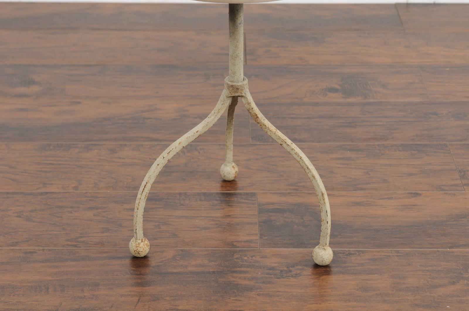 Vintage French Painted Iron Circular Side Table with Tripod Base, circa 1940 In Good Condition In Atlanta, GA