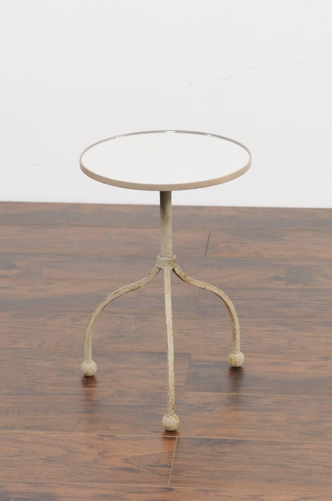 20th Century Vintage French Painted Iron Circular Side Table with Tripod Base, circa 1940