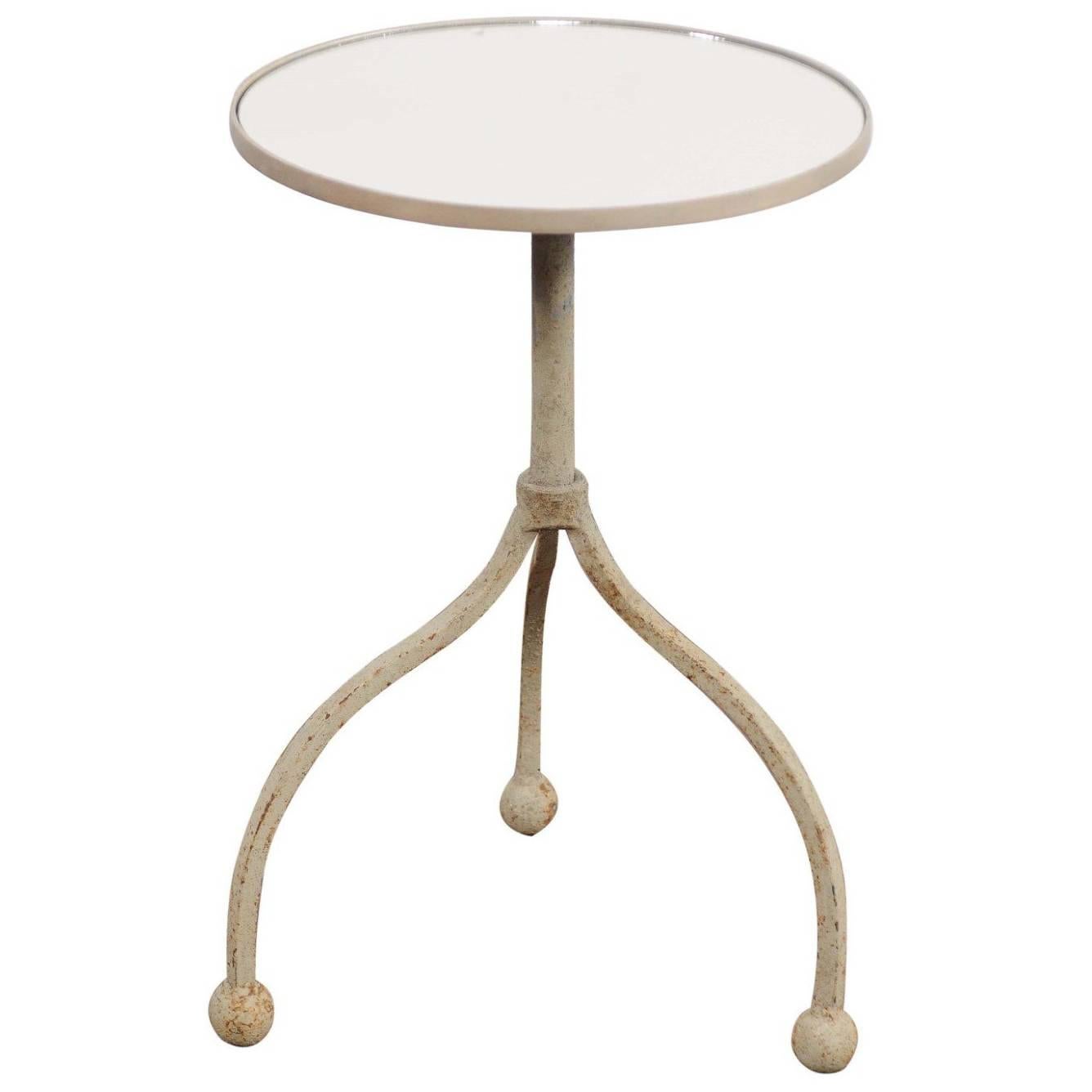 Vintage French Painted Iron Circular Side Table with Tripod Base, circa 1940