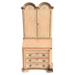 Italian Venetian Pink Chinoiserie Secretary Desk Cabinet