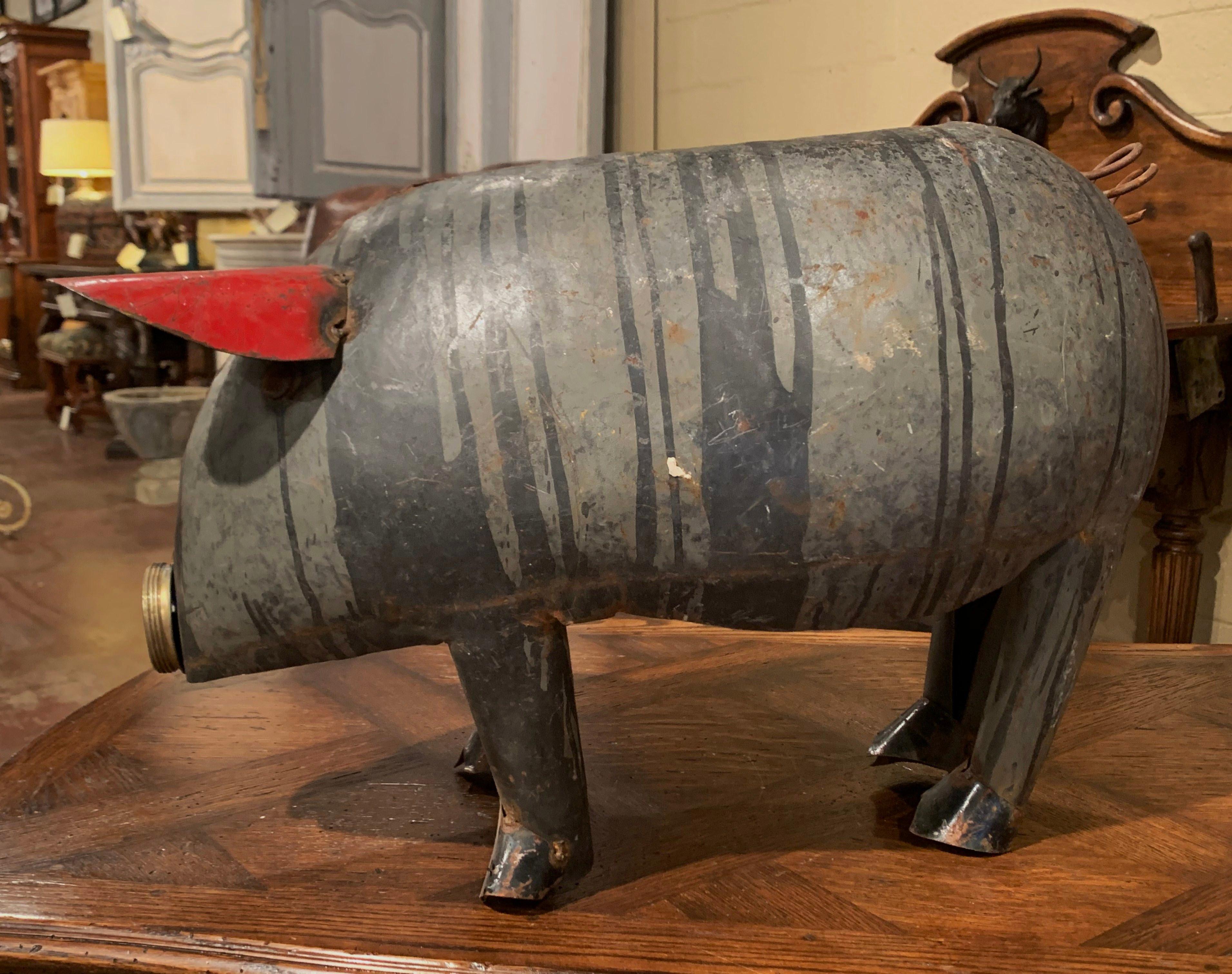 Contemporary Vintage French Painted Tole Pig Made with Old Elements