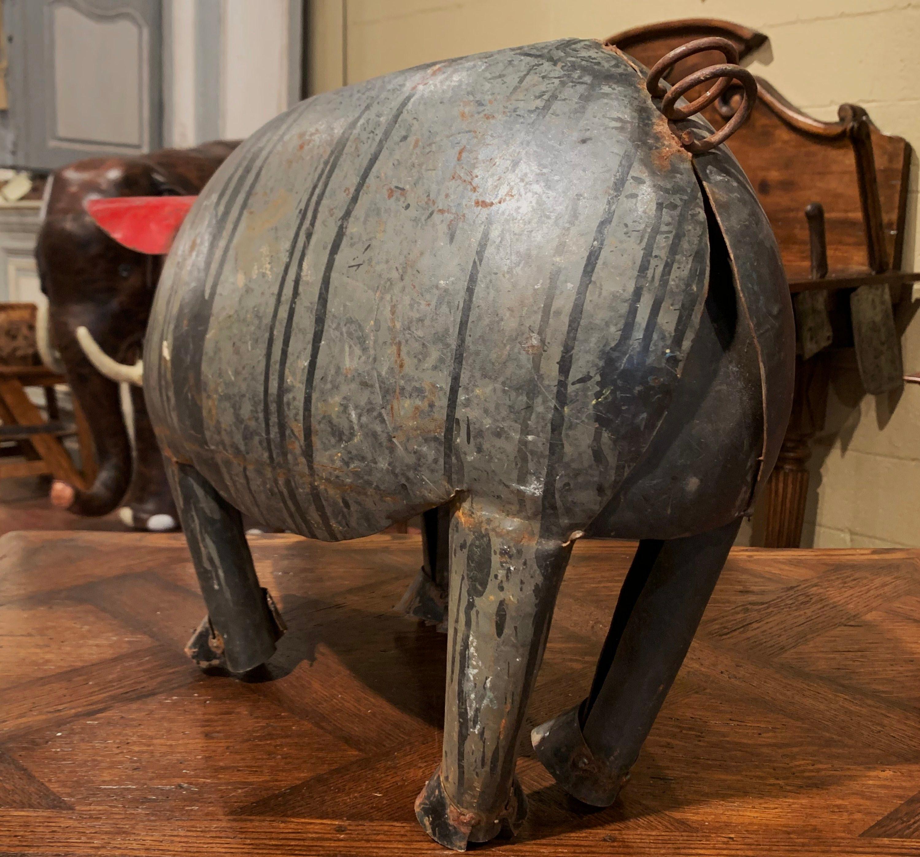 Vintage French Painted Tole Pig Made with Old Elements 1