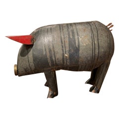 Vintage French Painted Tole Pig Made with Old Elements