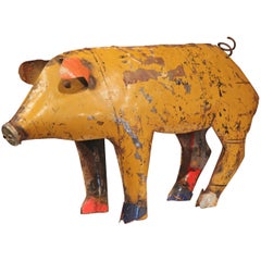 Vintage French Painted Tole Pig Made with Old Elements