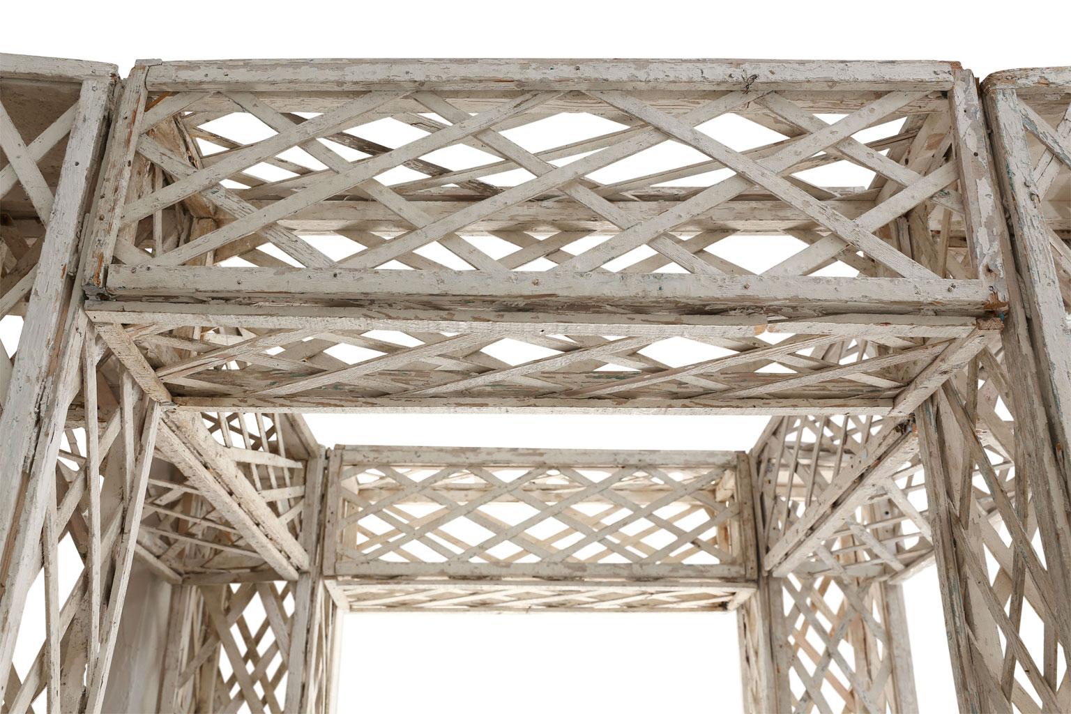 Wood Vintage French White Painted Trellis For Sale