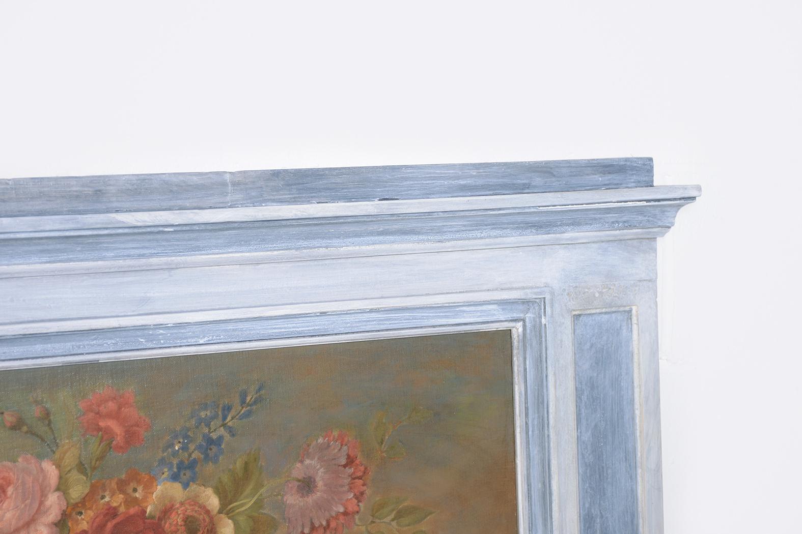 Laqué Miroir Trumeau restauré des années 1950 avec peinture florale - Elegance Vintage en vente