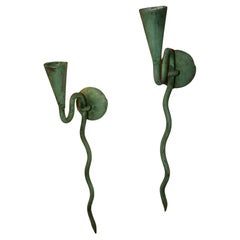 Vintage French Pair  Hand Forged Iron Candle Sconces