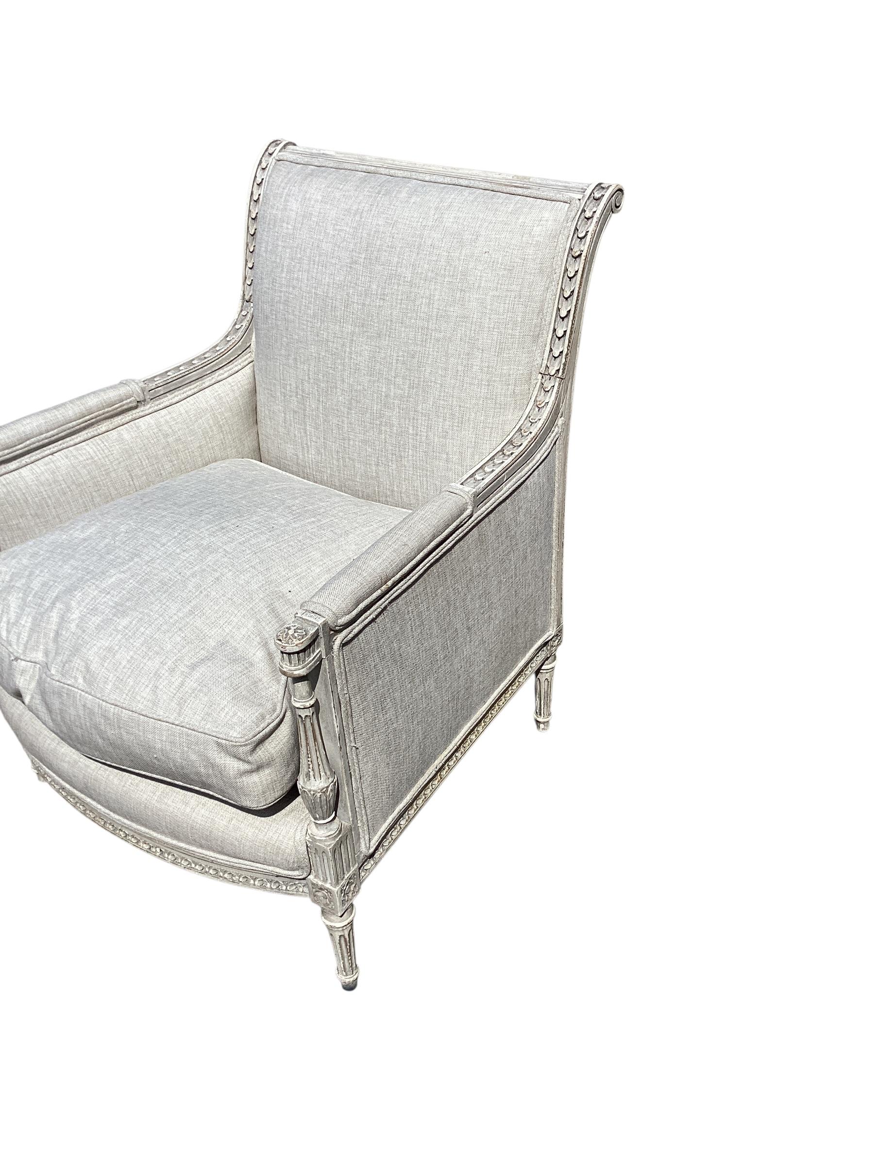 Tissu Vintage French Pair Louis XVI Style Upholstering Chairs, Newly Upholstered in Linen en vente