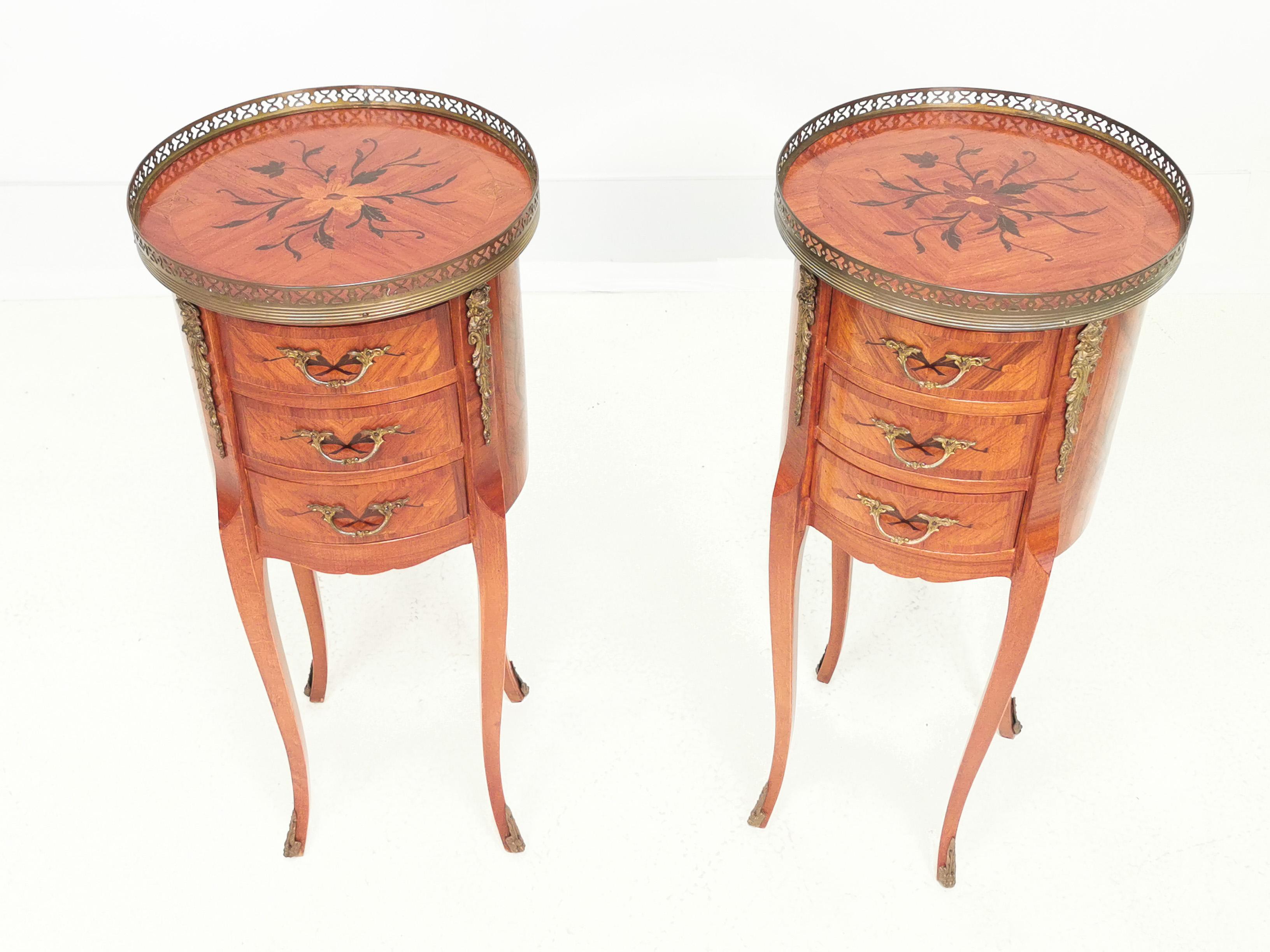 Vintage French Pair Marquetry Bedside Table Chests 2