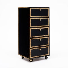 Vintage French Pair of Leather Covered Filing Cabinets, Casters