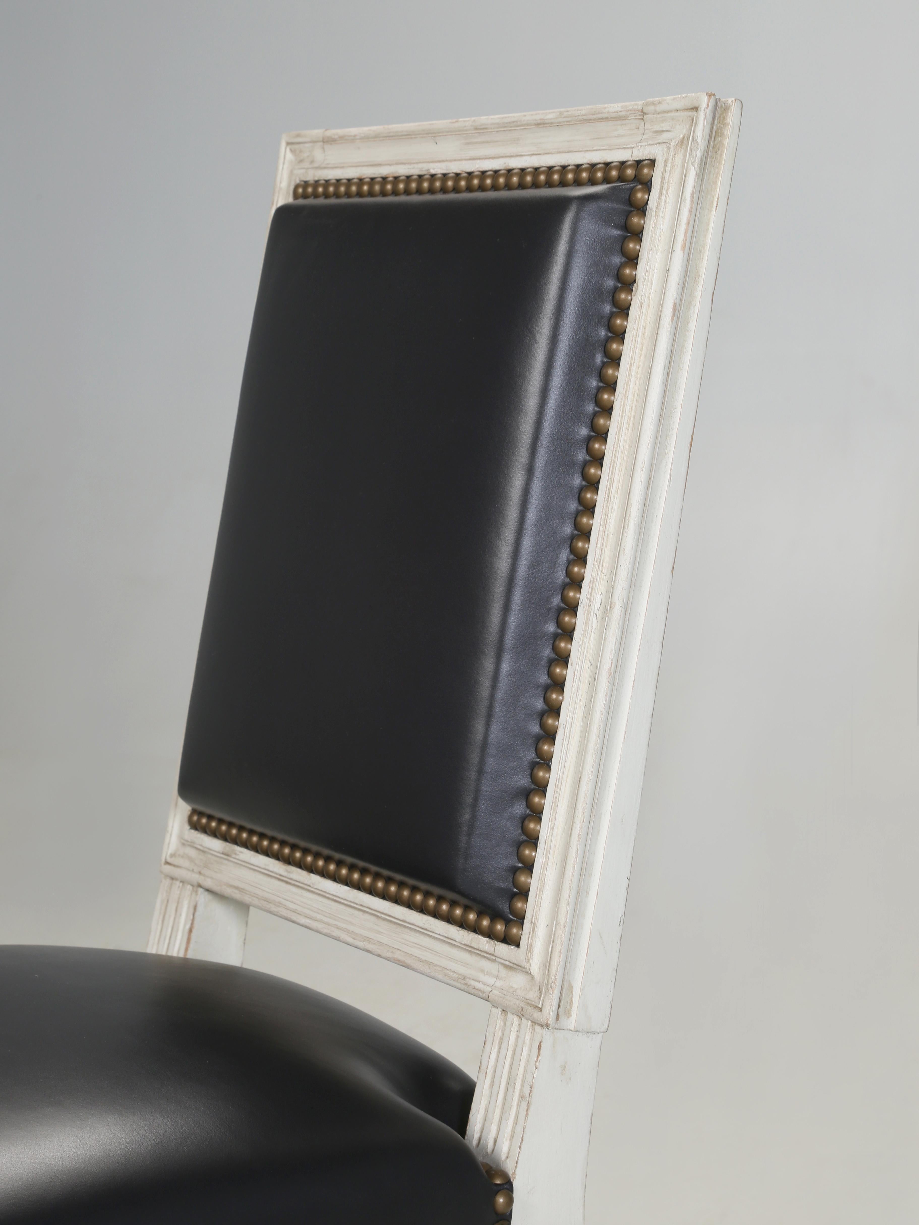 Mid-20th Century Vintage French Pair of Louis XVI Style Chairs Black Leather Horsehair Restored