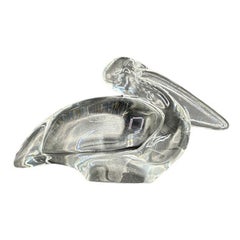 Vintage French Paperweight Crystal Pelican Sculpture, Signed Baccarat