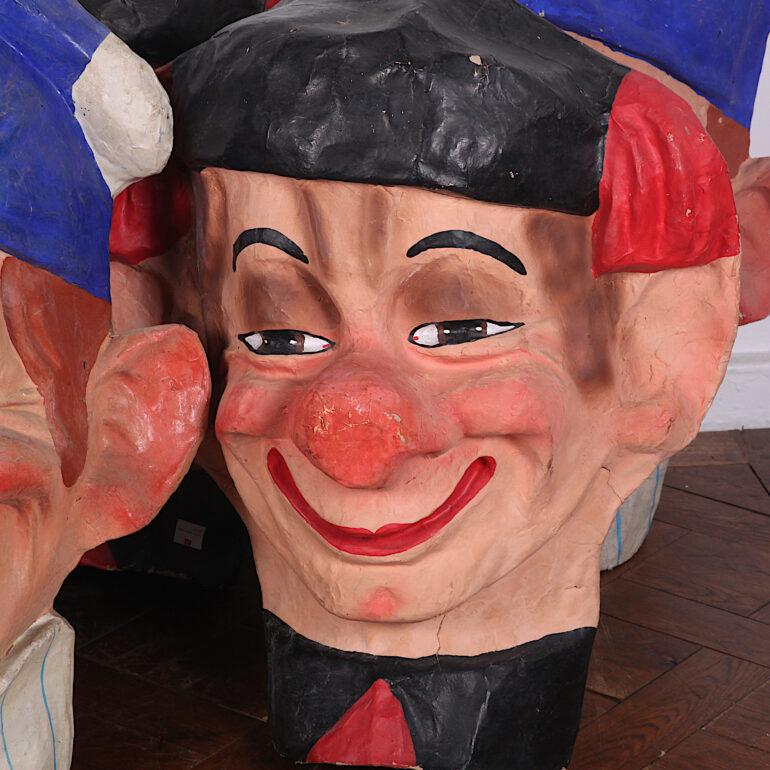 Vintage French Papier Mache Brightly Painted Carnival Heads In Fair Condition In Vancouver, British Columbia