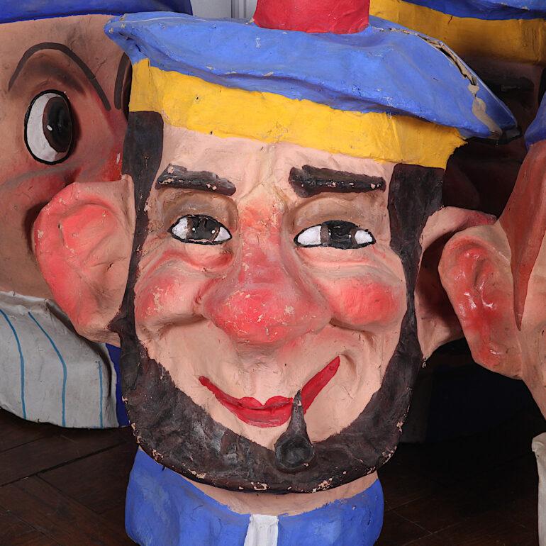 Vintage French Papier Mache Brightly Painted Carnival Heads In Fair Condition In Vancouver, British Columbia