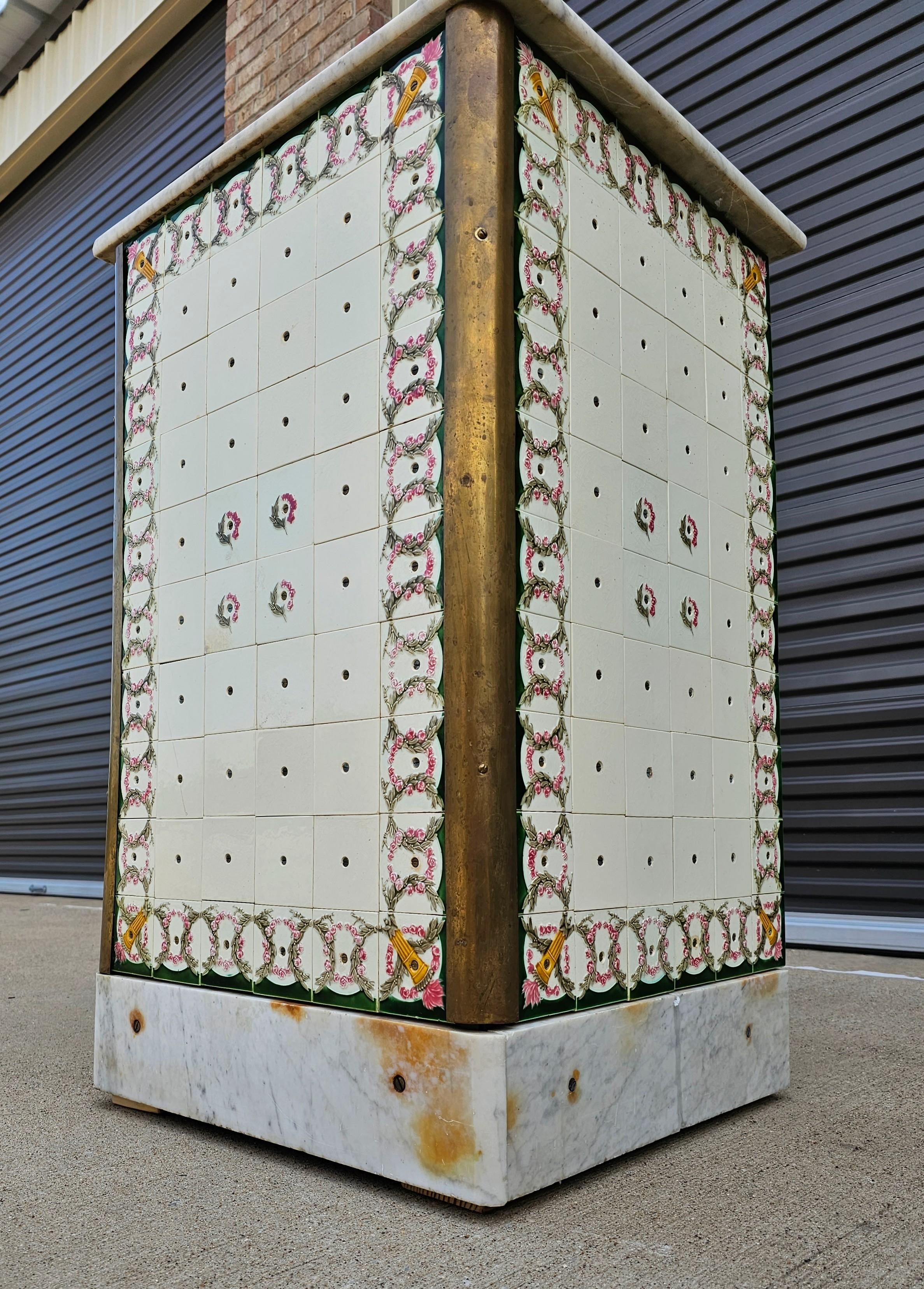 Vintage French Parisian Industrial Butcher Pastry Shop Tiled Display Counter In Fair Condition For Sale In Forney, TX