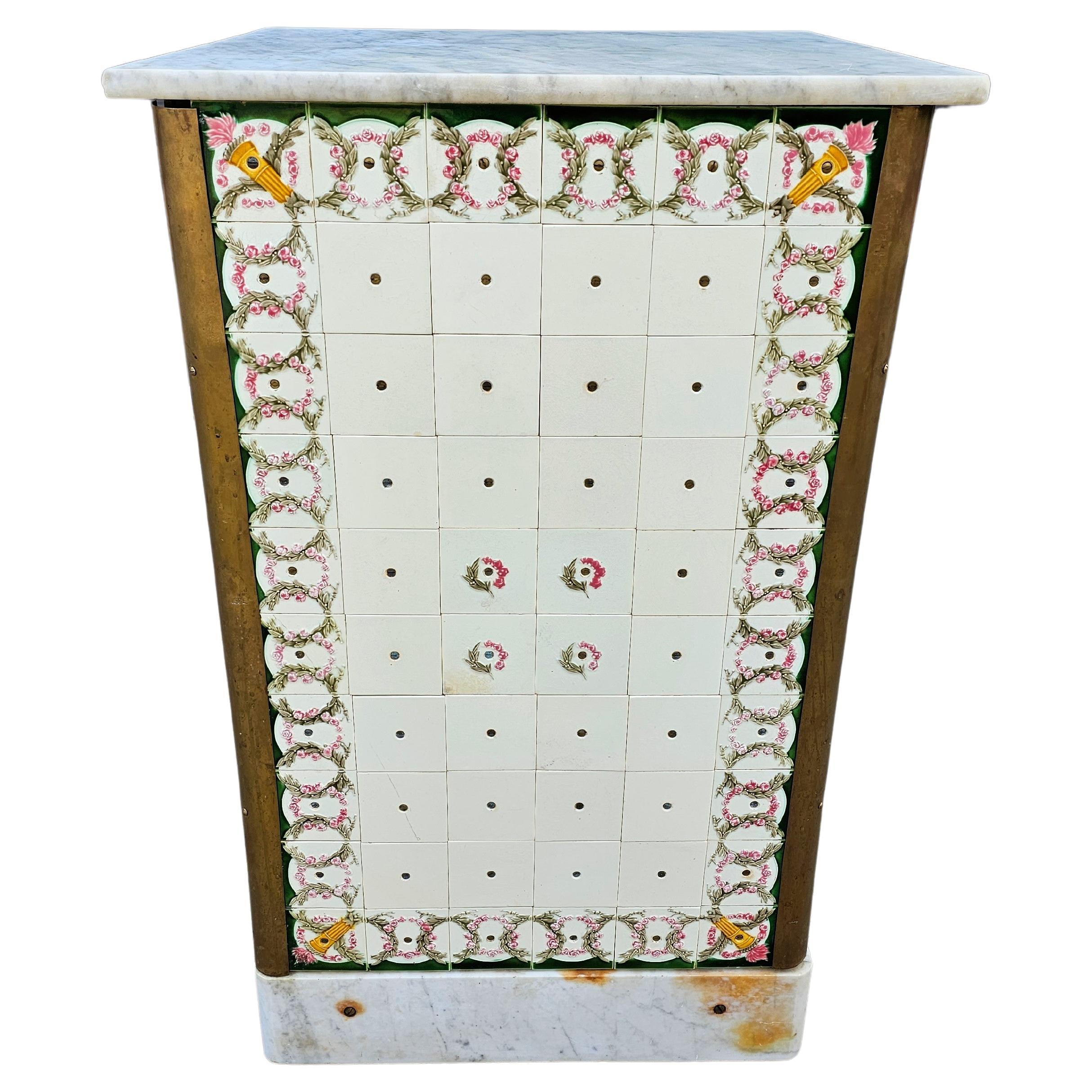 French Parisian Industrial Butcher Pastry Shop Ceramic Tiled Display Counter