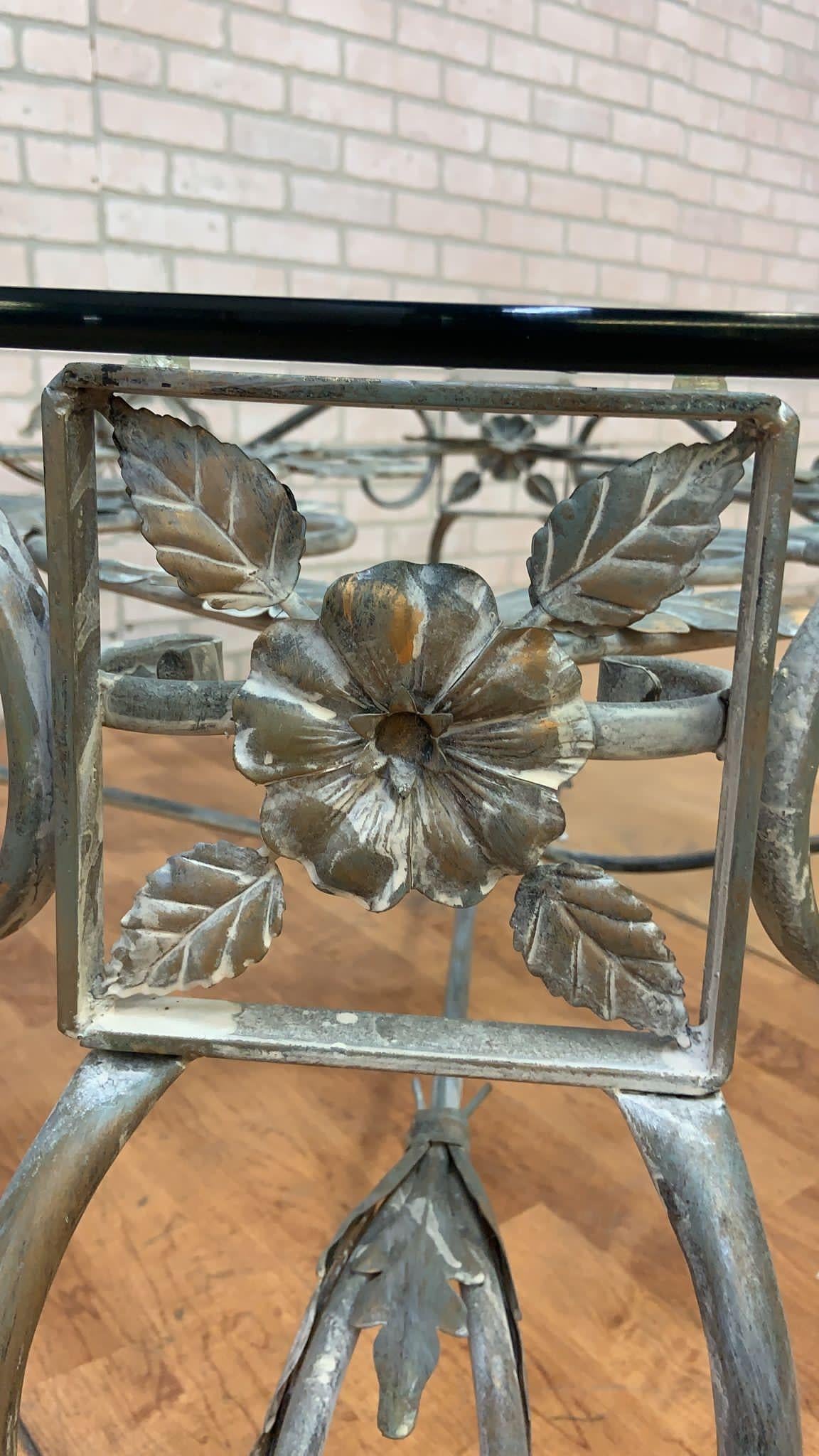 Vintage French Parisian Wrought Iron Octagonal Glass Top Coffee Table For Sale 4