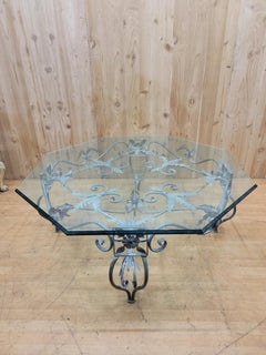 Vintage French Parisian Wrought Iron Octagonal Glass Top Table
