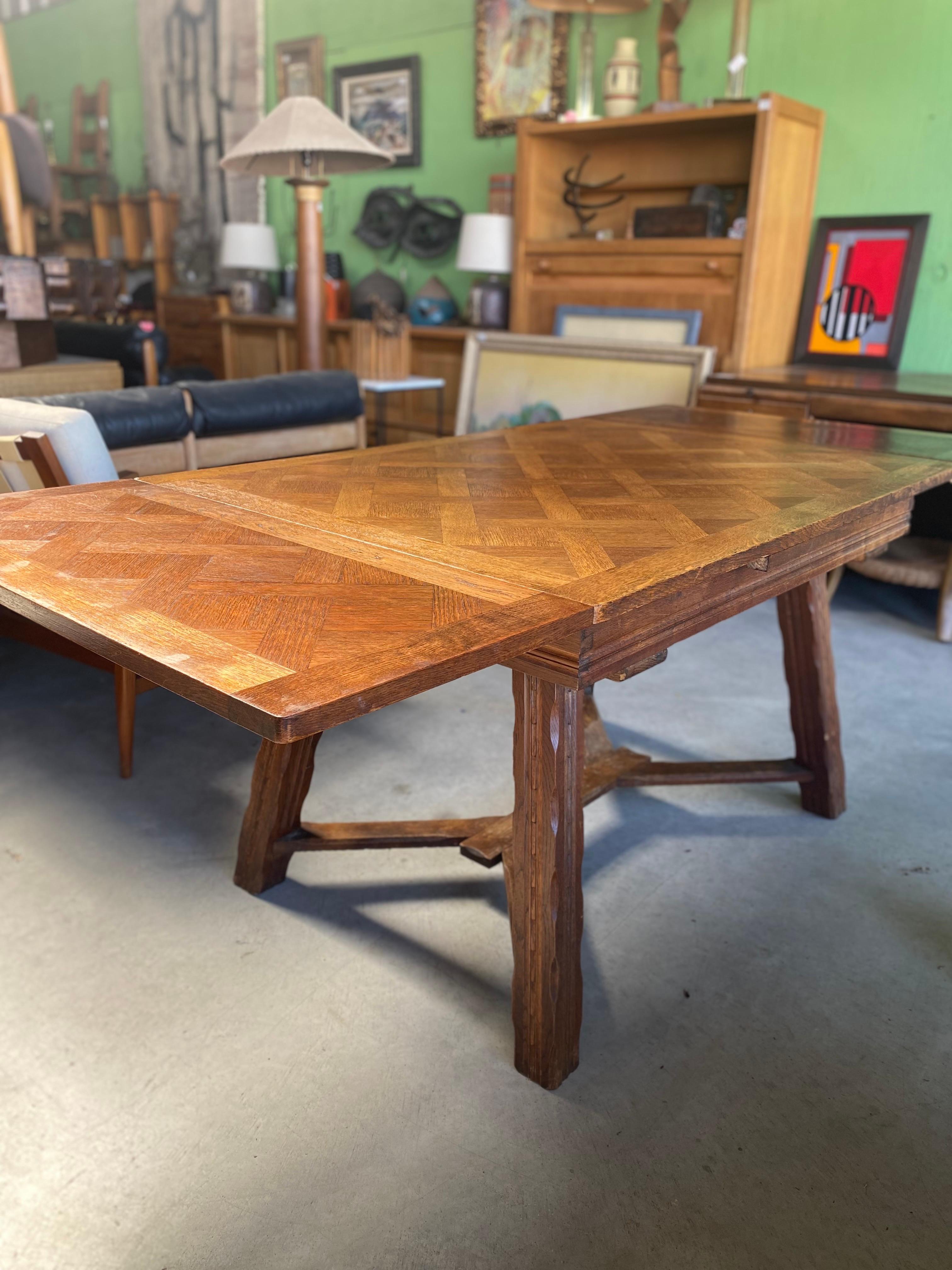 Rustic Vintage French Parquet Draw Leaf Dining Table