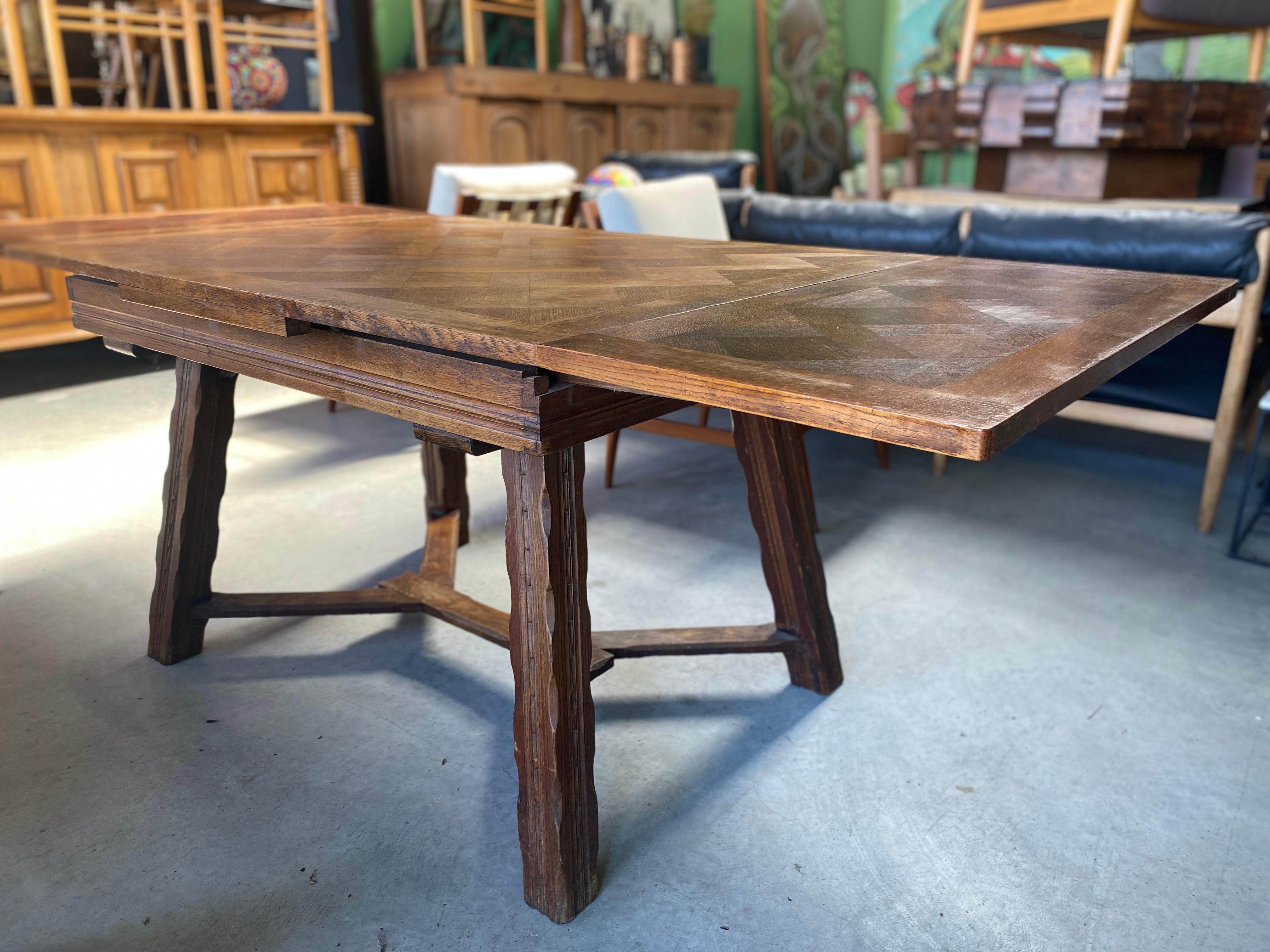 Oak Vintage French Parquet Draw Leaf Dining Table