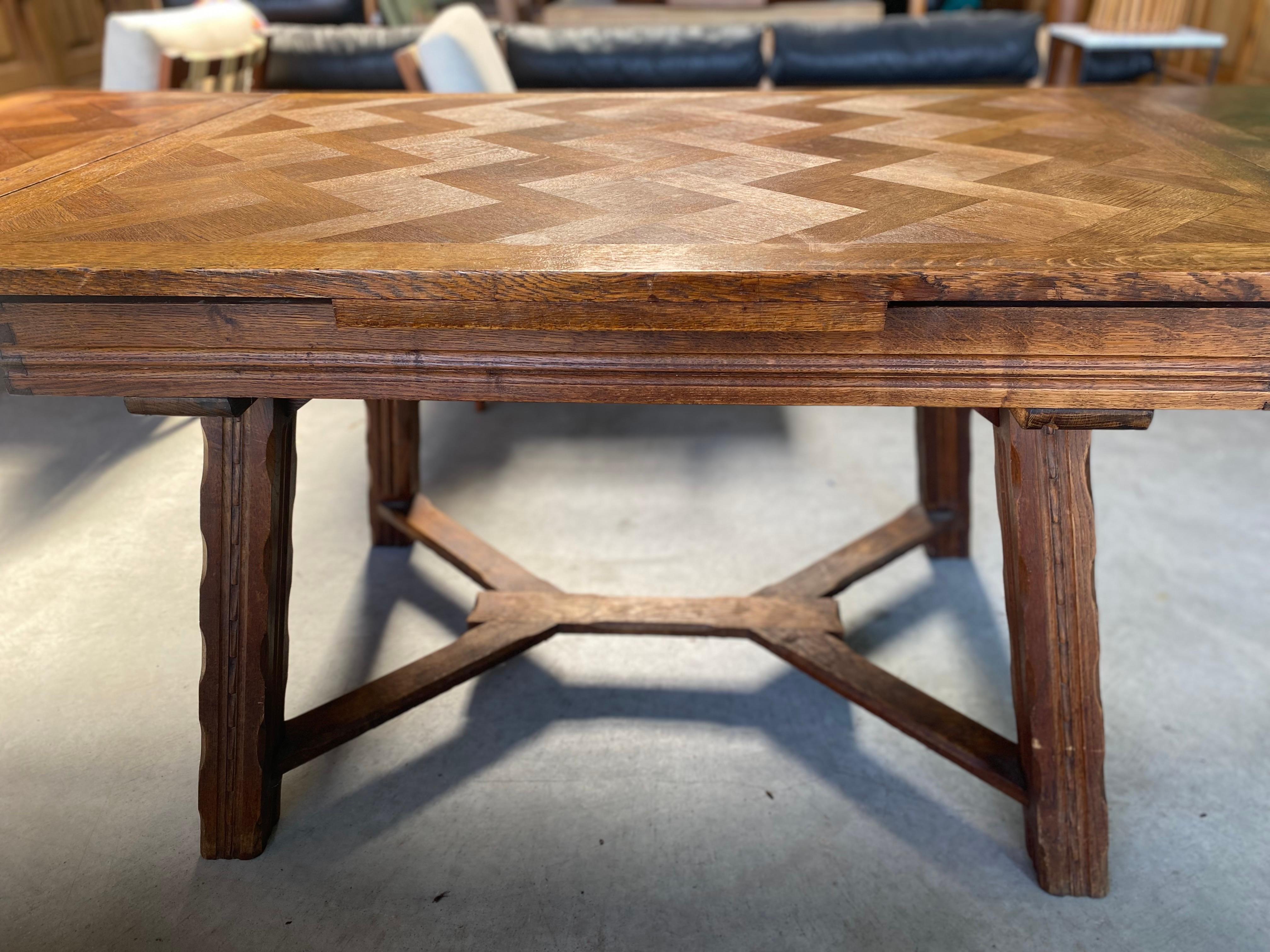 Vintage French Parquet Draw Leaf Dining Table 1
