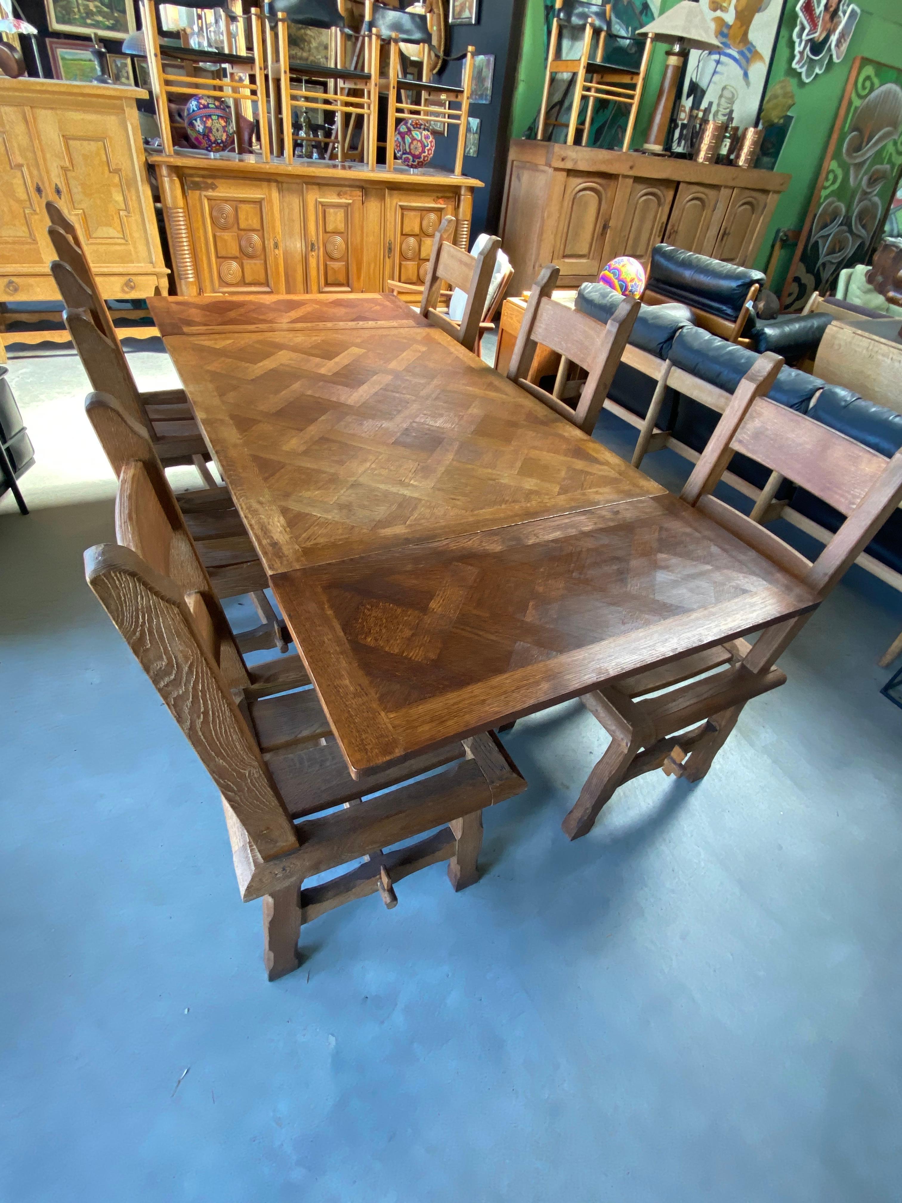 Vintage French Parquet Draw Leaf Dining Table 2