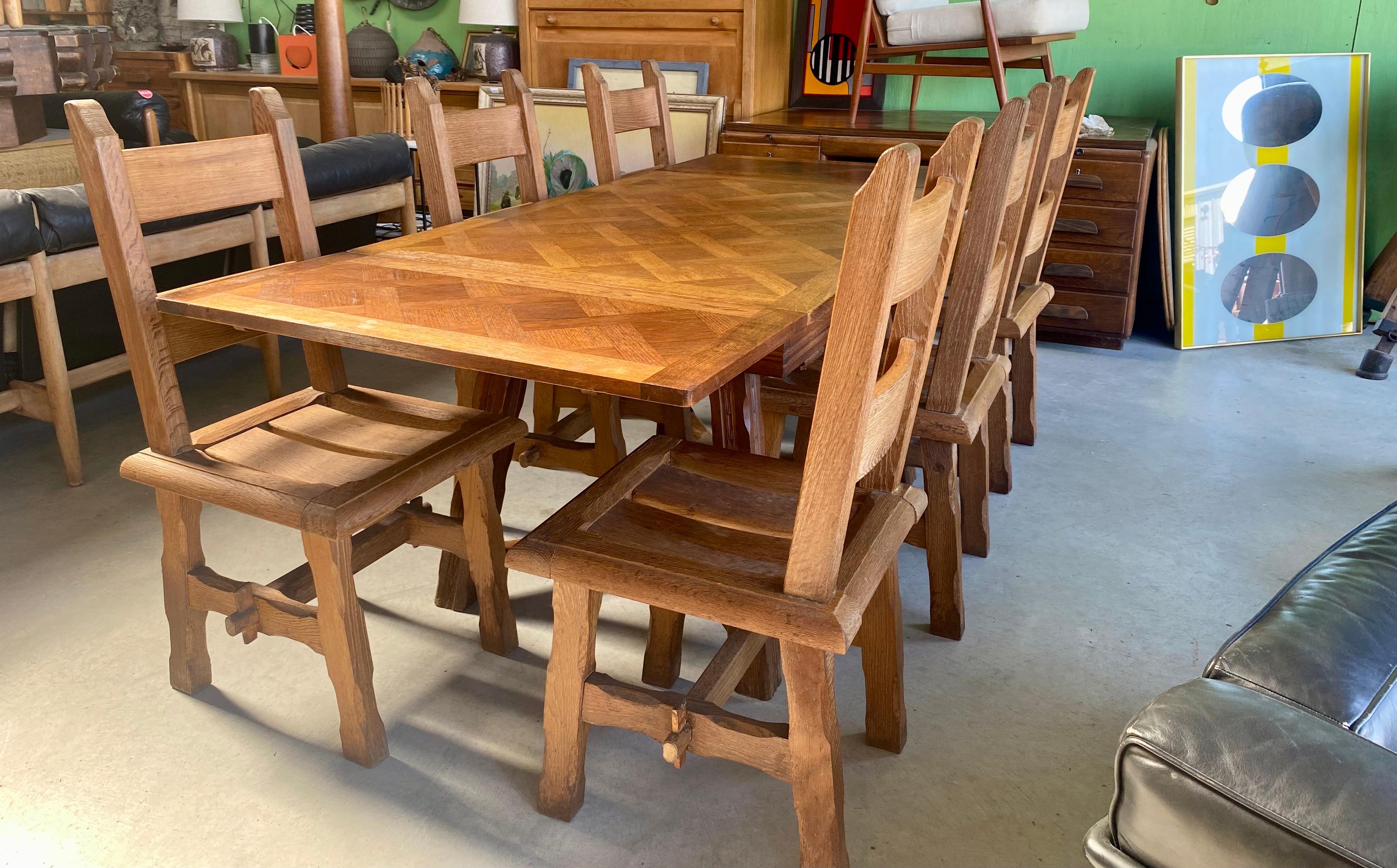 Vintage French Parquet Draw Leaf Dining Table 3
