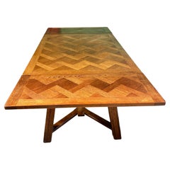 Vintage French Parquet Draw Leaf Dining Table