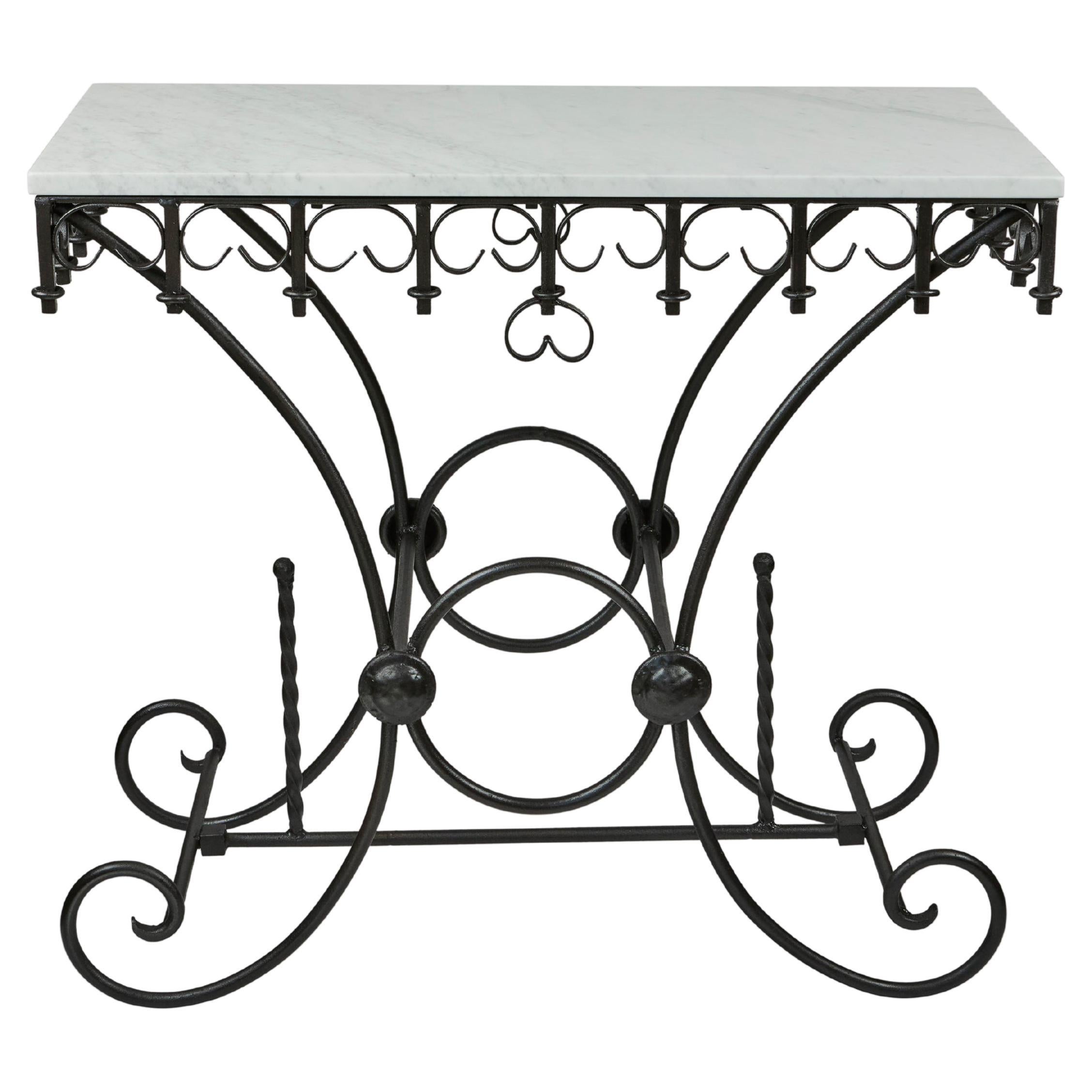 Vintage French Pastry Table w/Iron Base + New Marble Top
