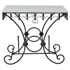 Vintage French Pastry Table w/Iron Base + New Marble Top