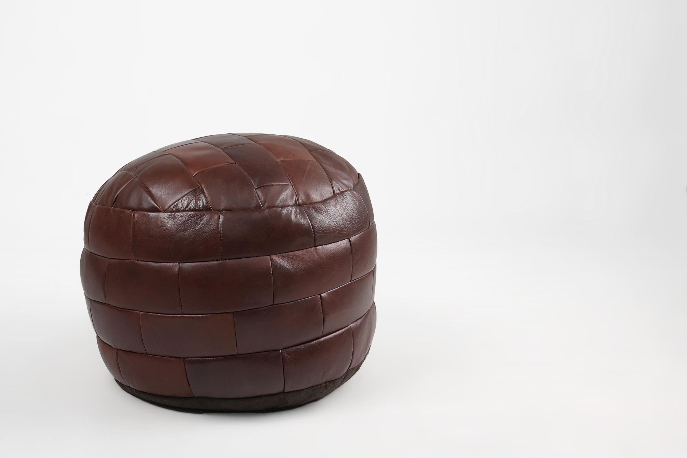 Mid-Century Modern Vintage French patchwork leather ottoman, bean bag or pouf, 1960s For Sale