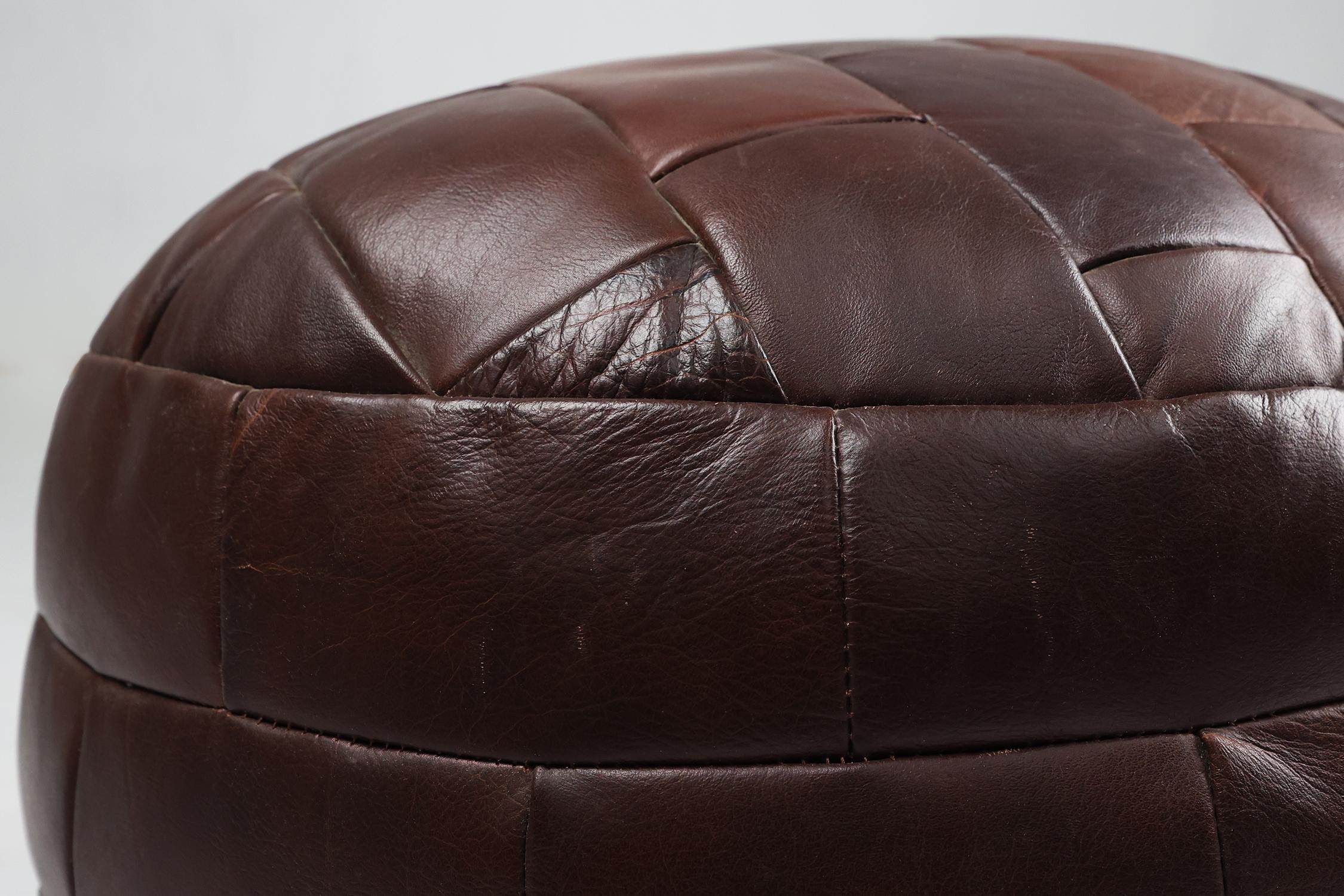 Patchwork Vintage French patchwork leather ottoman, bean bag or pouf, 1960s For Sale