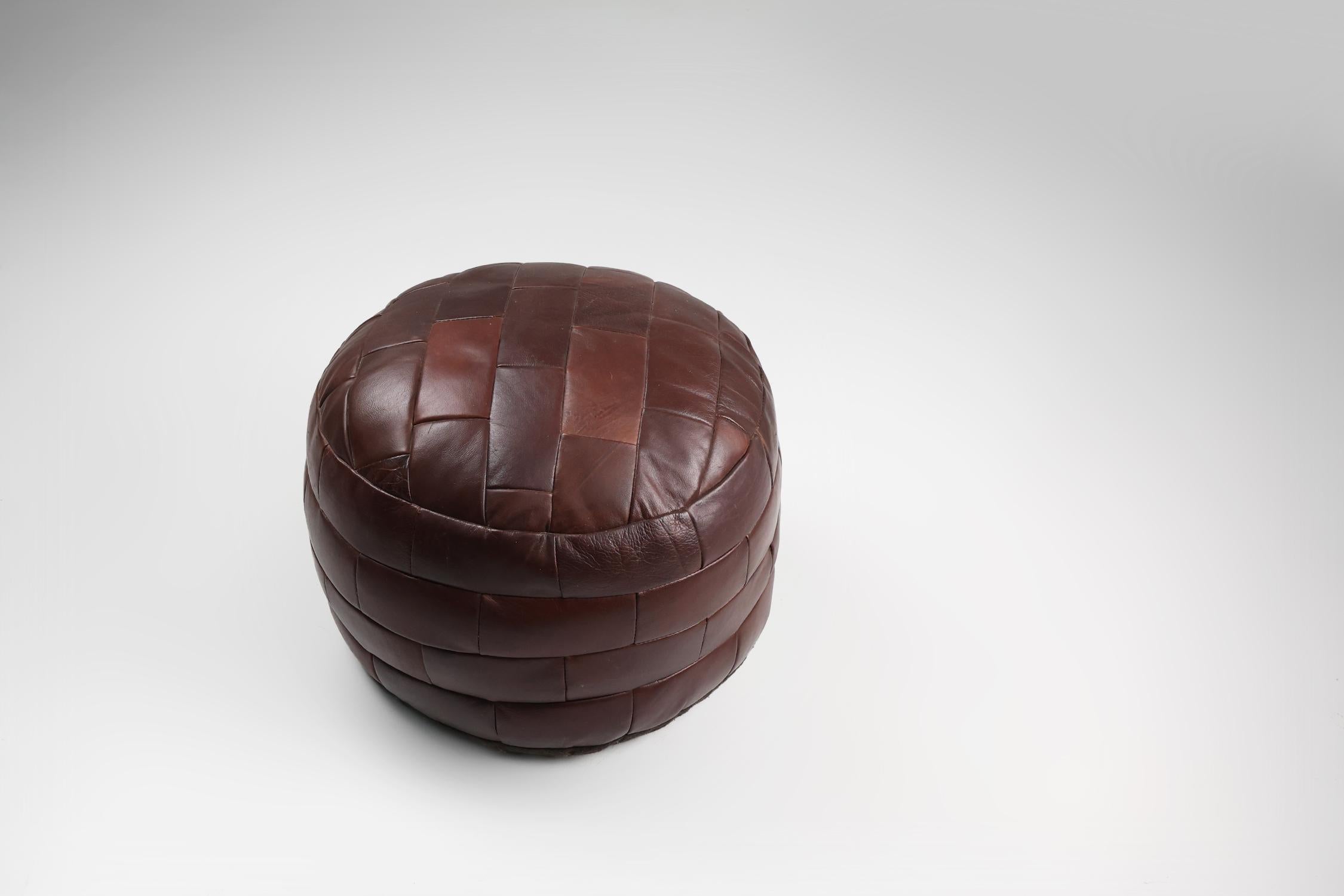Mid-20th Century Vintage French patchwork leather ottoman, bean bag or pouf, 1960s For Sale