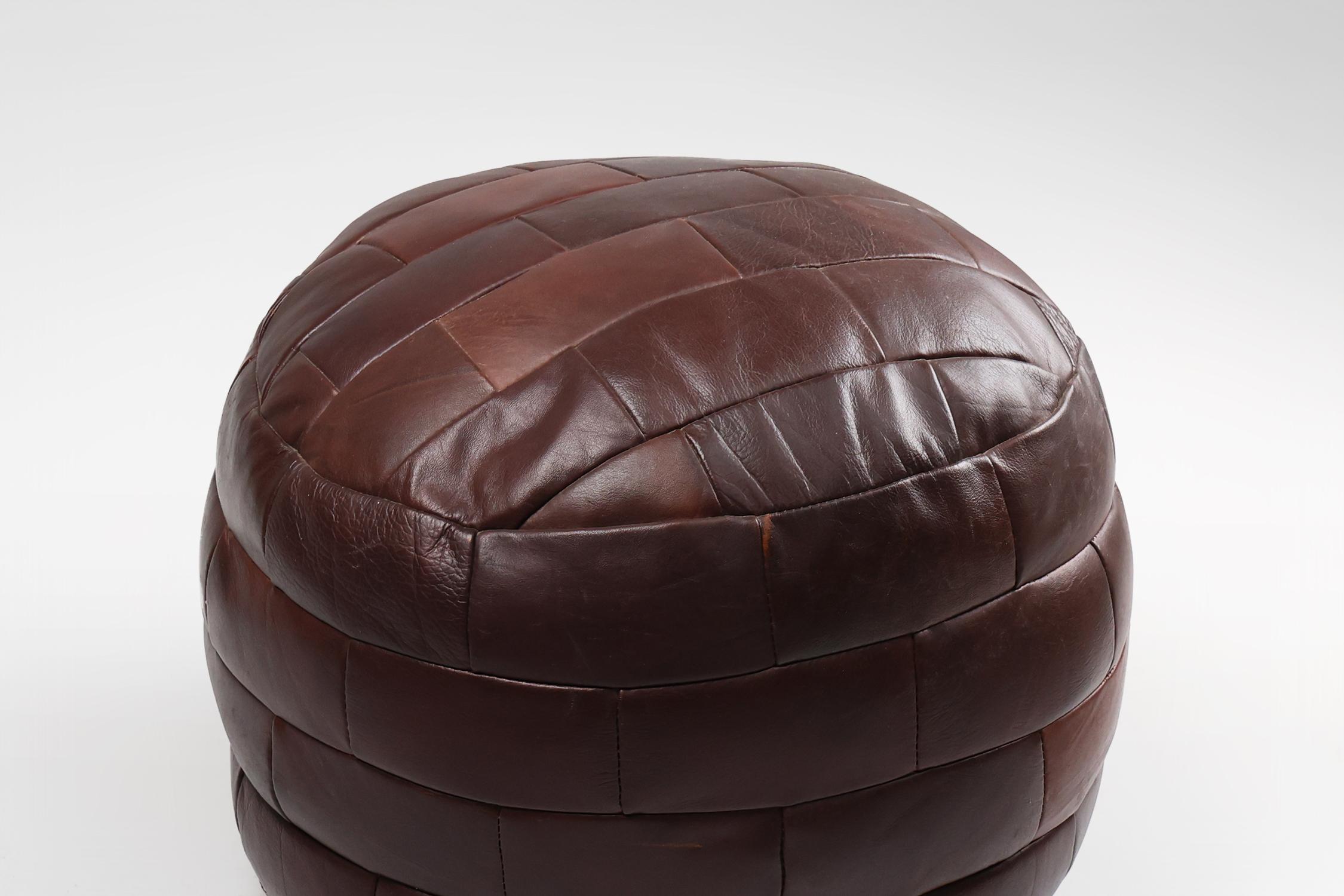 Vintage French patchwork leather ottoman, bean bag or pouf, 1960s For Sale 1