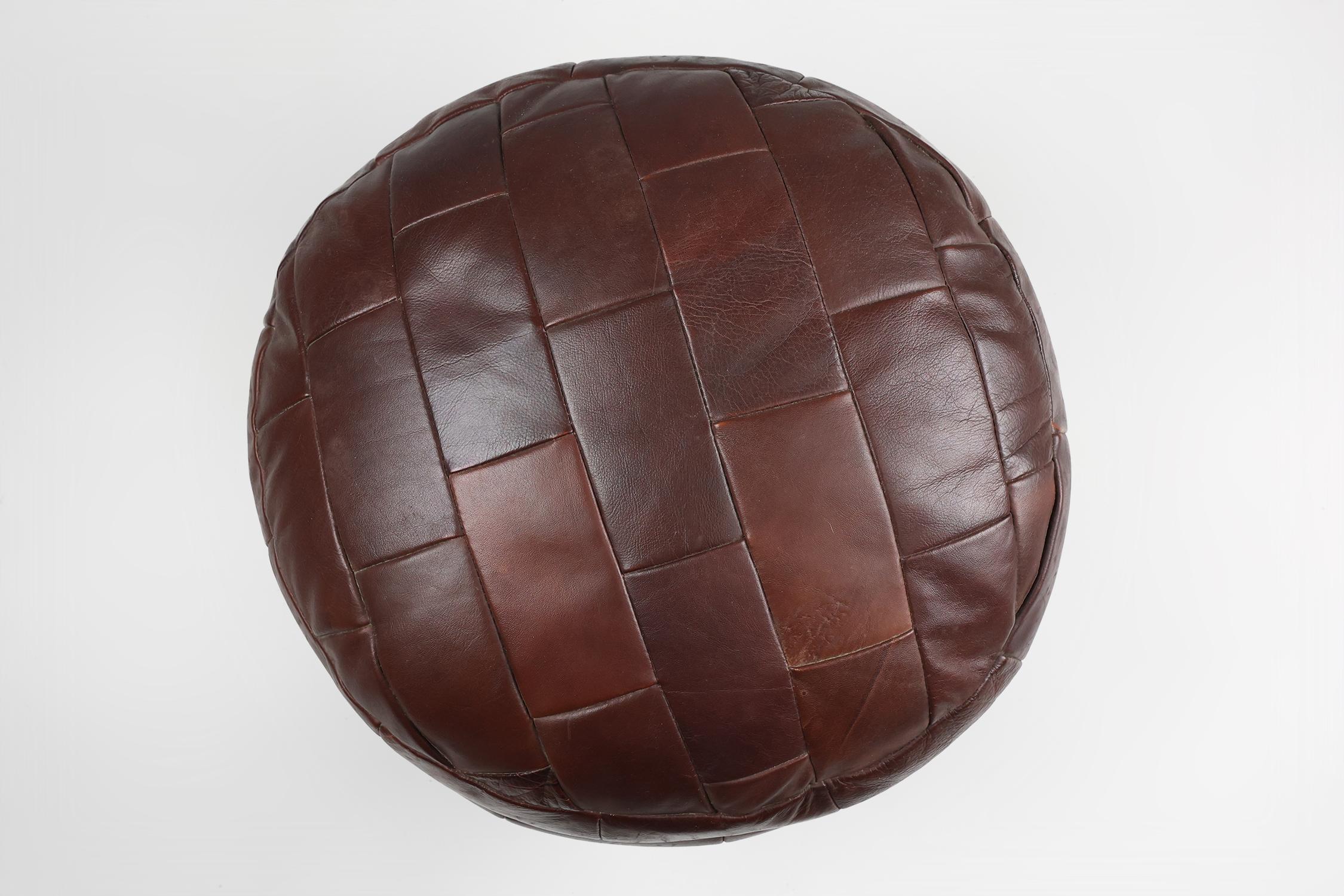 Vintage French patchwork leather ottoman, bean bag or pouf, 1960s For Sale 2