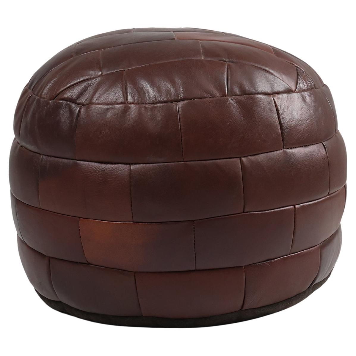 Vintage French patchwork leather ottoman, bean bag or pouf, 1960s For Sale
