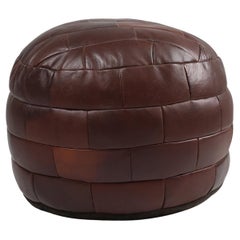 Vintage French patchwork leather ottoman, bean bag or pouf, 1960s